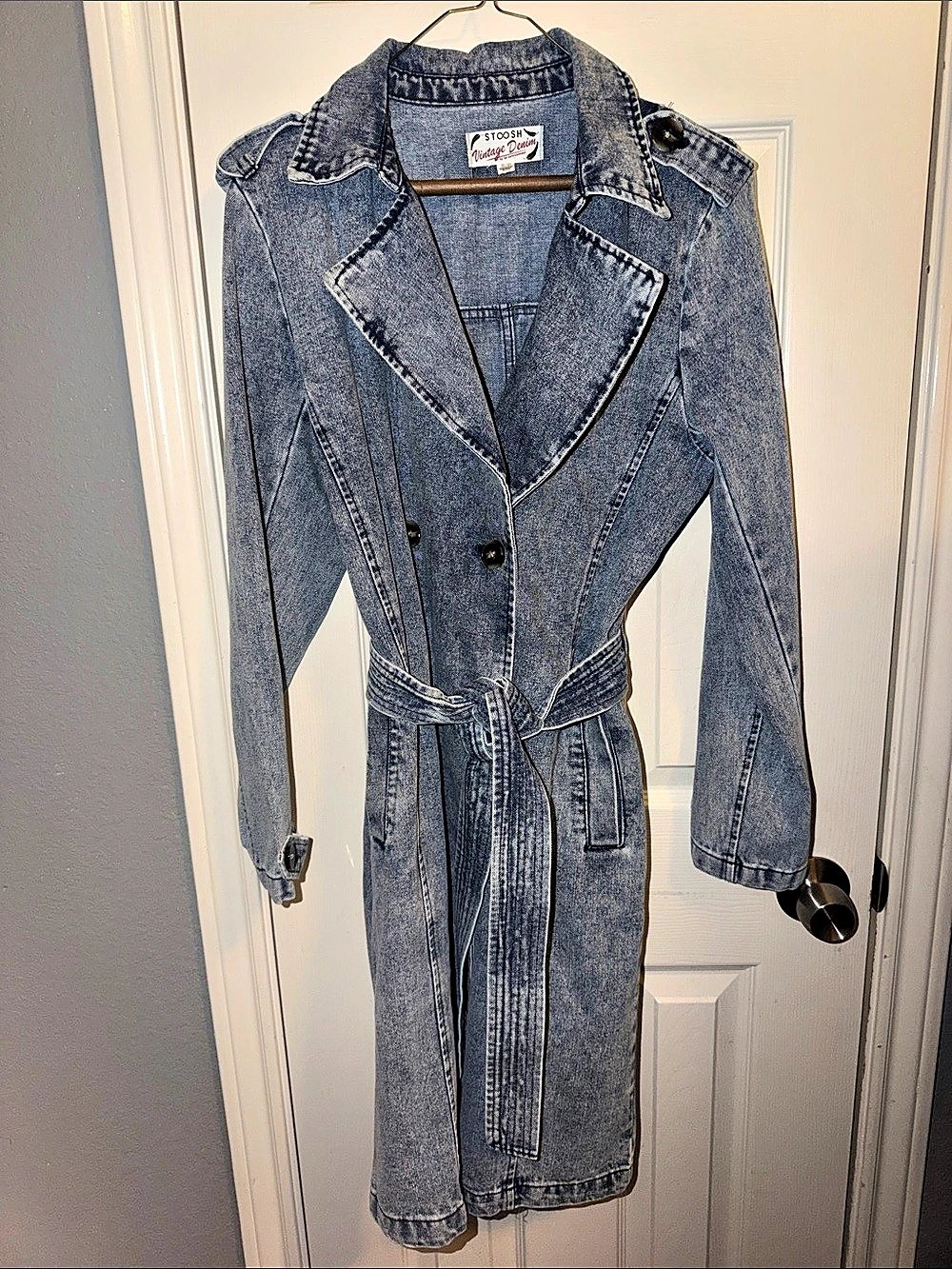 Stosh Vintage Denim Trench Coat Blue Small